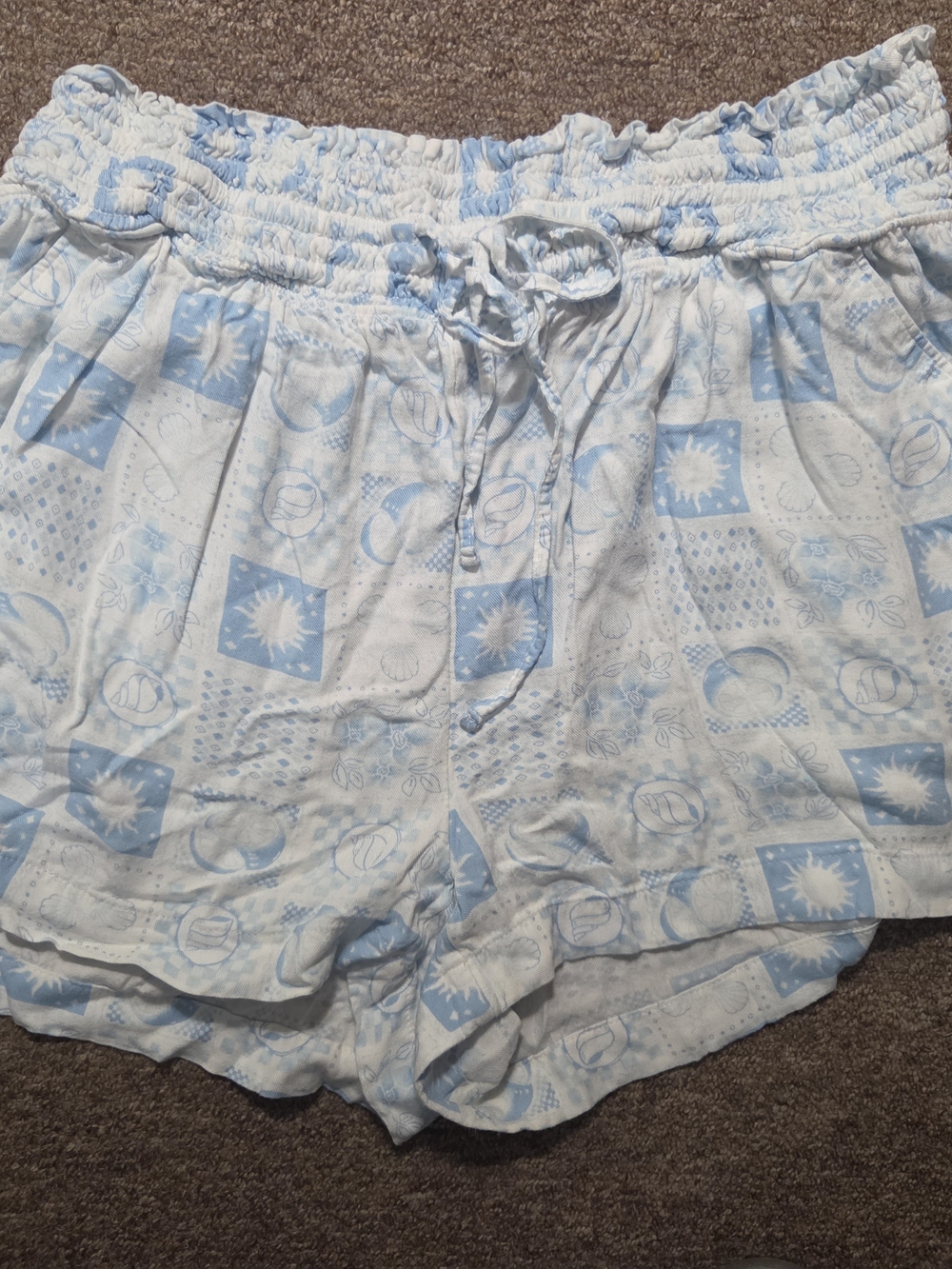 SO Pale Blue and White Printed Lounge Shorts